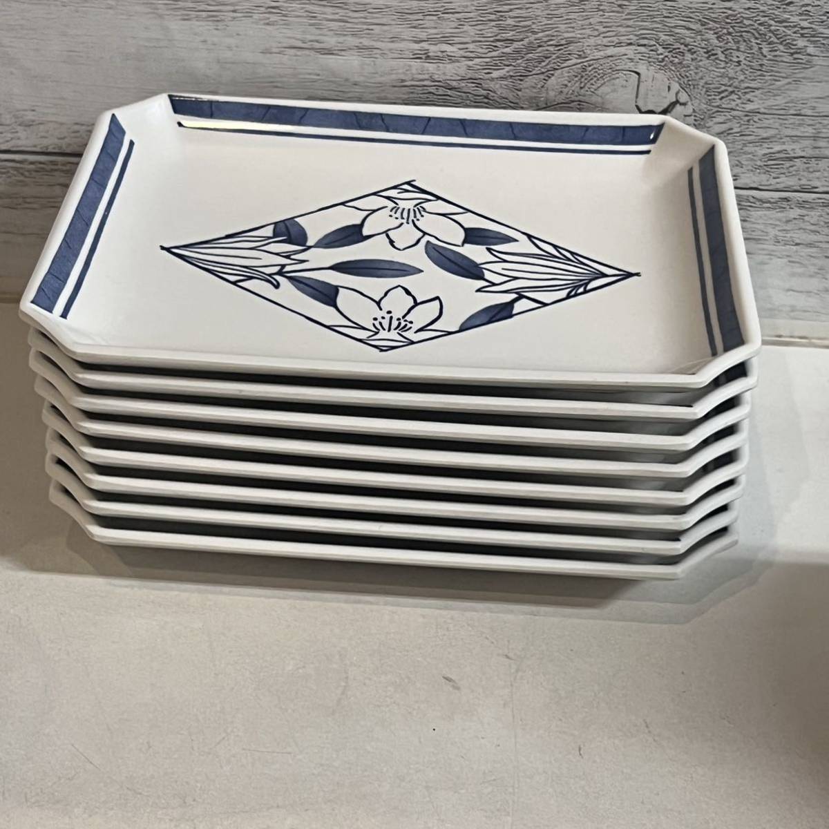 プラスチック プレート 角皿 長角皿 青花柄 8枚 割れない食器拍卖