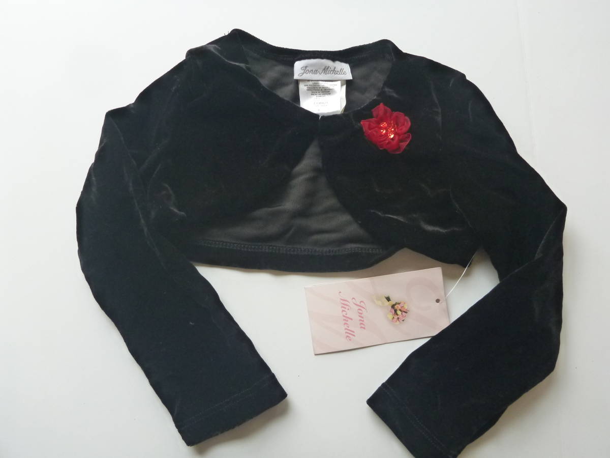 新品 JonaMichelle ジョナミッシェル ★黒ベロア×赤 フラワーモチーフ 長袖 ボレロ 100相当 4拍卖
