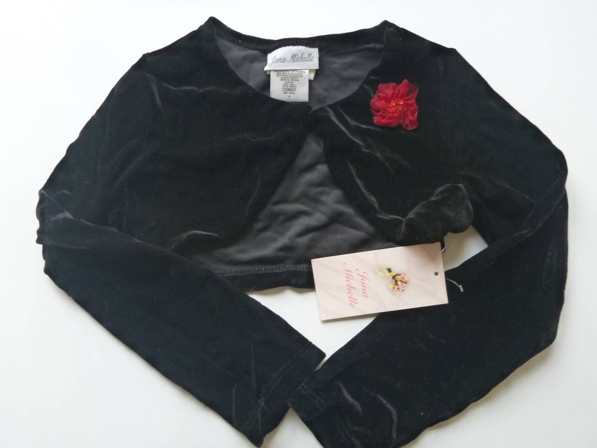 新品 JonaMichelle ジョナミッシェル ★黒ベロア×赤 フラワーモチーフ 長袖 ボレロ 120相当 7 カーディガン拍卖