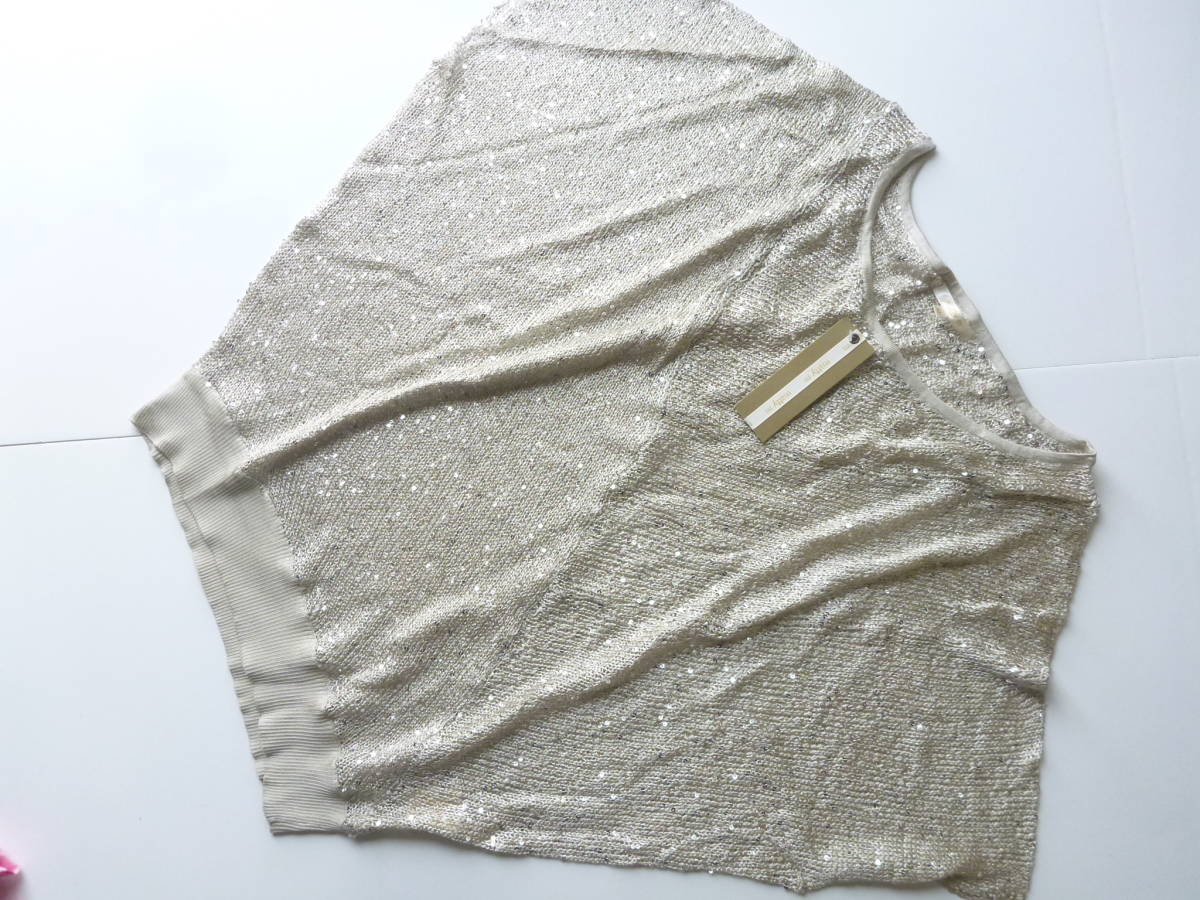 新品 Matty M(マッティーエム) ★ベージュ スパンコール使い ドルマン袖 ニット M拍卖