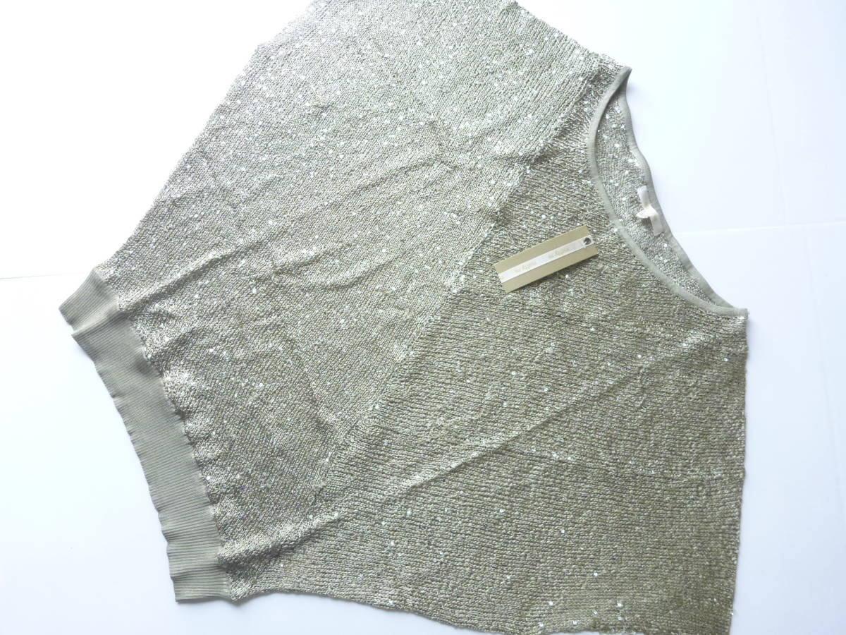 新品 Matty M(マッティーエム) ★カーキベージュ スパンコール使い ドルマン袖 ニット M拍卖