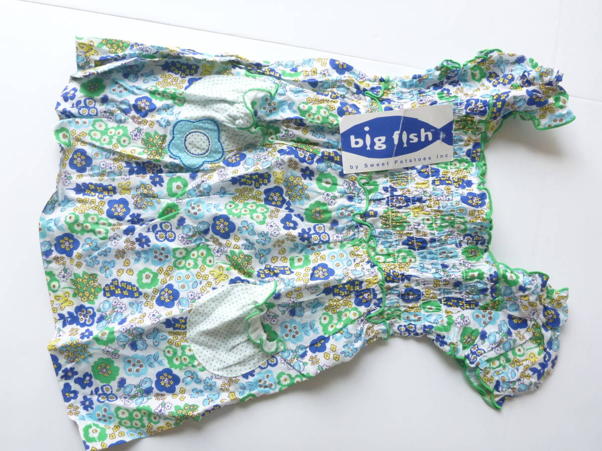 新品 bigfish ★緑×青×白 花柄 チュニック トップス 5 110相当拍卖