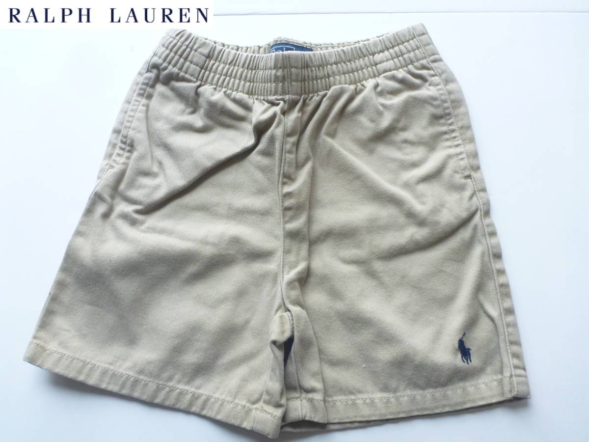 美品 ポロ ラルフローレン★ベージュ×紺刺繍 パンツ ショートパンツ 90拍卖
