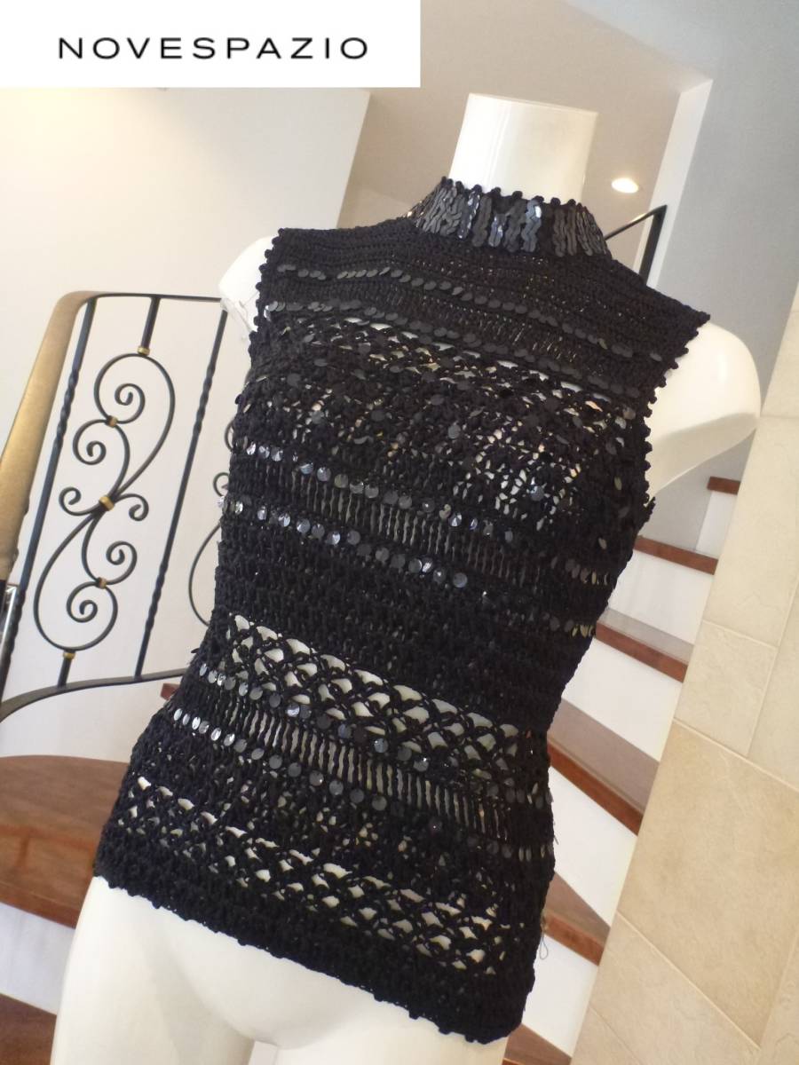 2.5万 超美品 NOVESPAZIO ノーベスパジオ★黒 ブラック スパンコール使い ノースリーブニット 38 M相当拍卖
