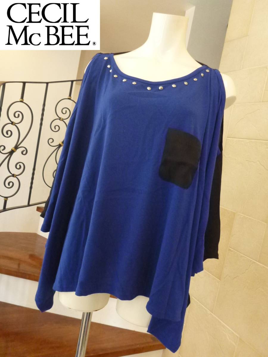超美品 CECIL McBEE セシルマクビー ★青×黒 肩出し カットソー M相当拍卖
