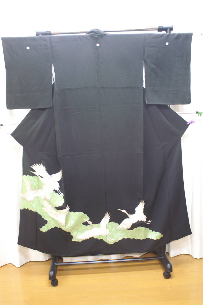 <水風> 着物 留袖 黒留袖 金糸刺繍 豪華 舞鶴模様 練習用 着付け リメイク用 演劇 時代劇 正装 まとめて 舞台拍卖