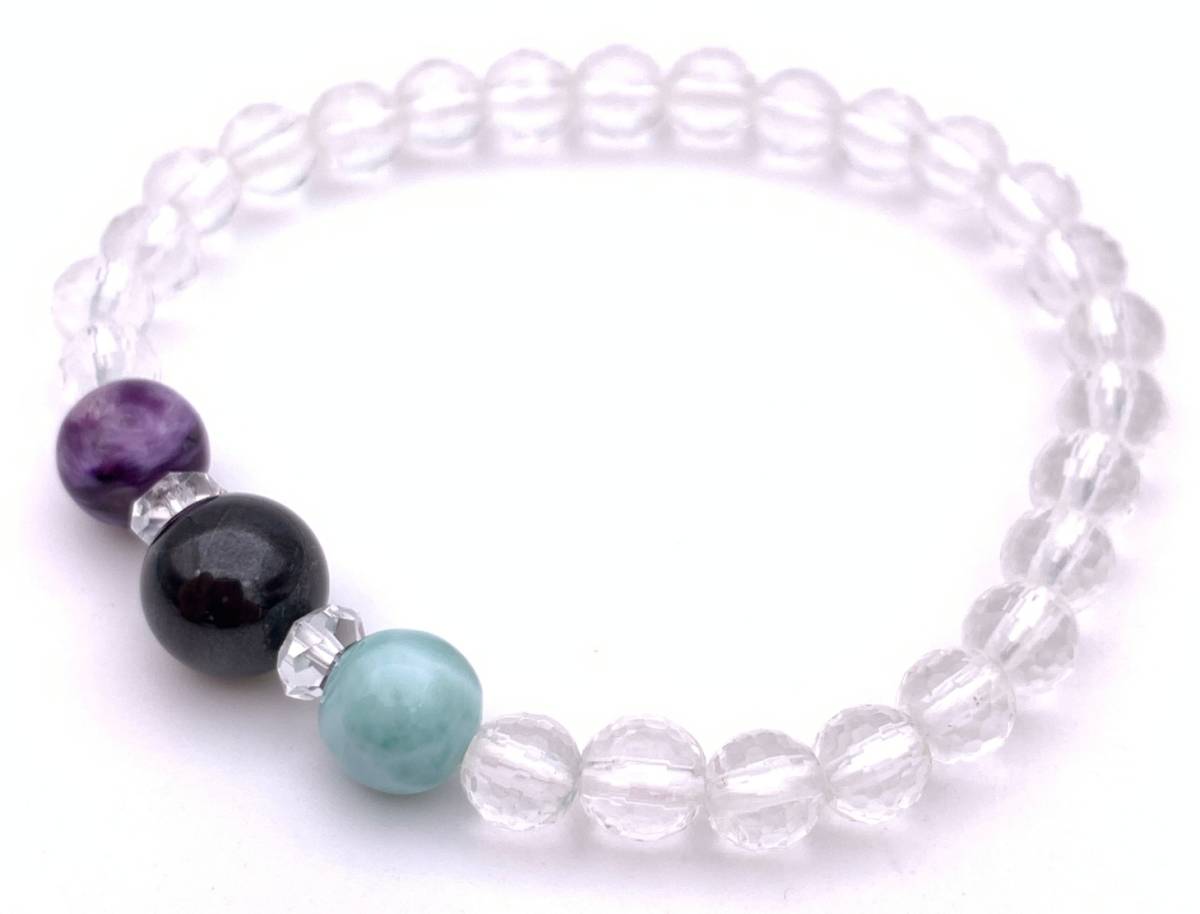 世界3大ヒーリングストーン☆水晶カット&スギライト&ラリマー&チャロアイトのブレスレット拍卖