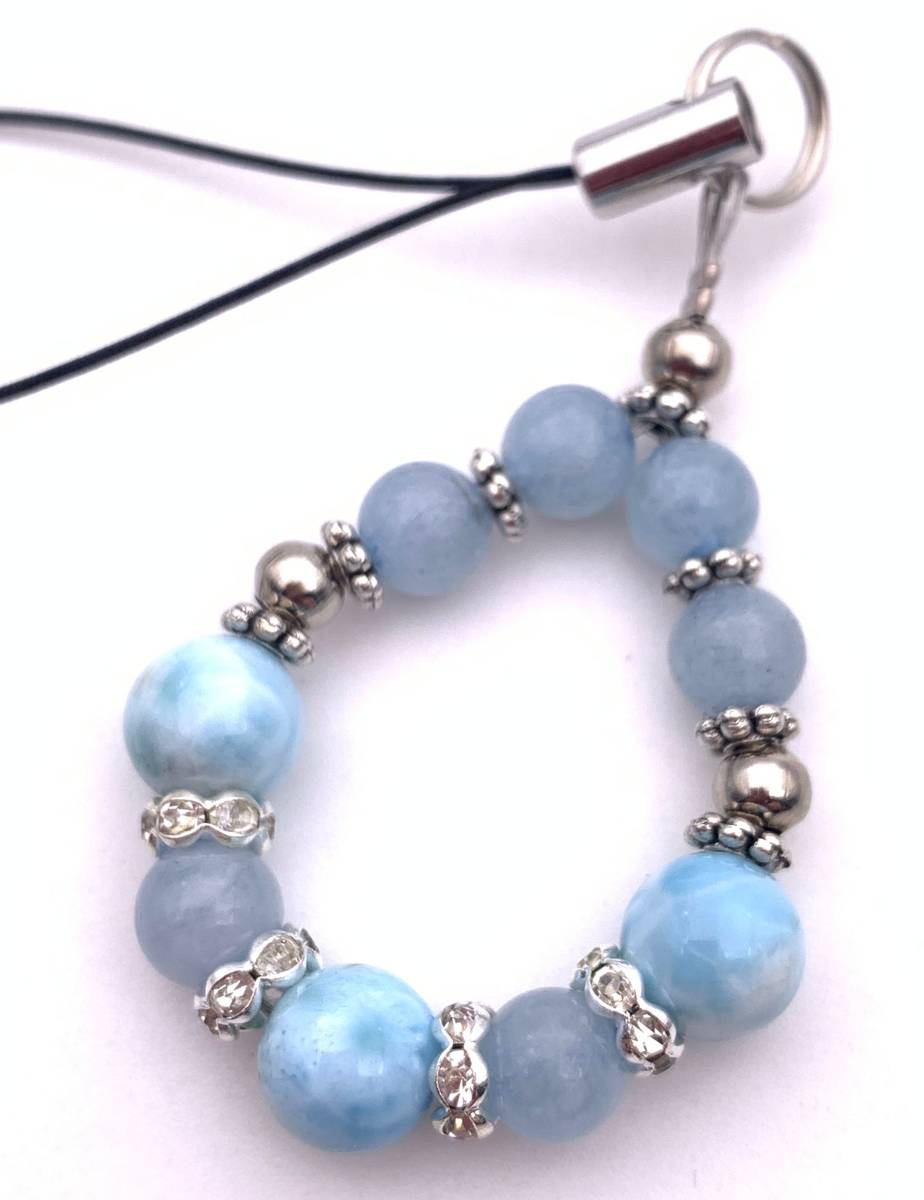 天然石ラリマー&アクアマリンのストラップ拍卖