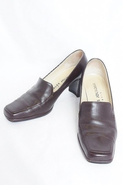 シャルルジョルダン CHARLES JOURDAN スクエアトゥ レザー パンプス 3 1/2 ブラウン ok4224186885拍卖