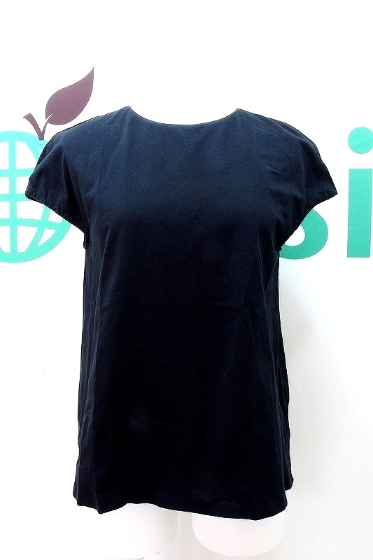 S*お買得!トゥモローランド TOMORROWLAND 異素材切替 半袖プルオーバーブラウス カットソー S 黒 kz4208178092拍卖