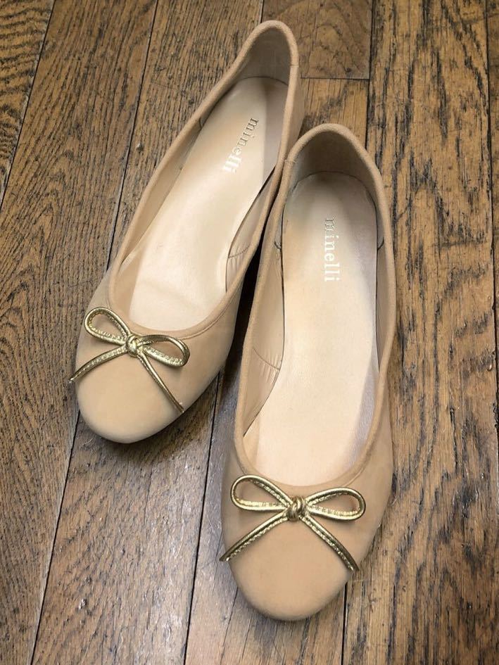 minelli ミネリ フランス製バレエシューズ ベージュスエード サイズ38 24センチ 美品拍卖