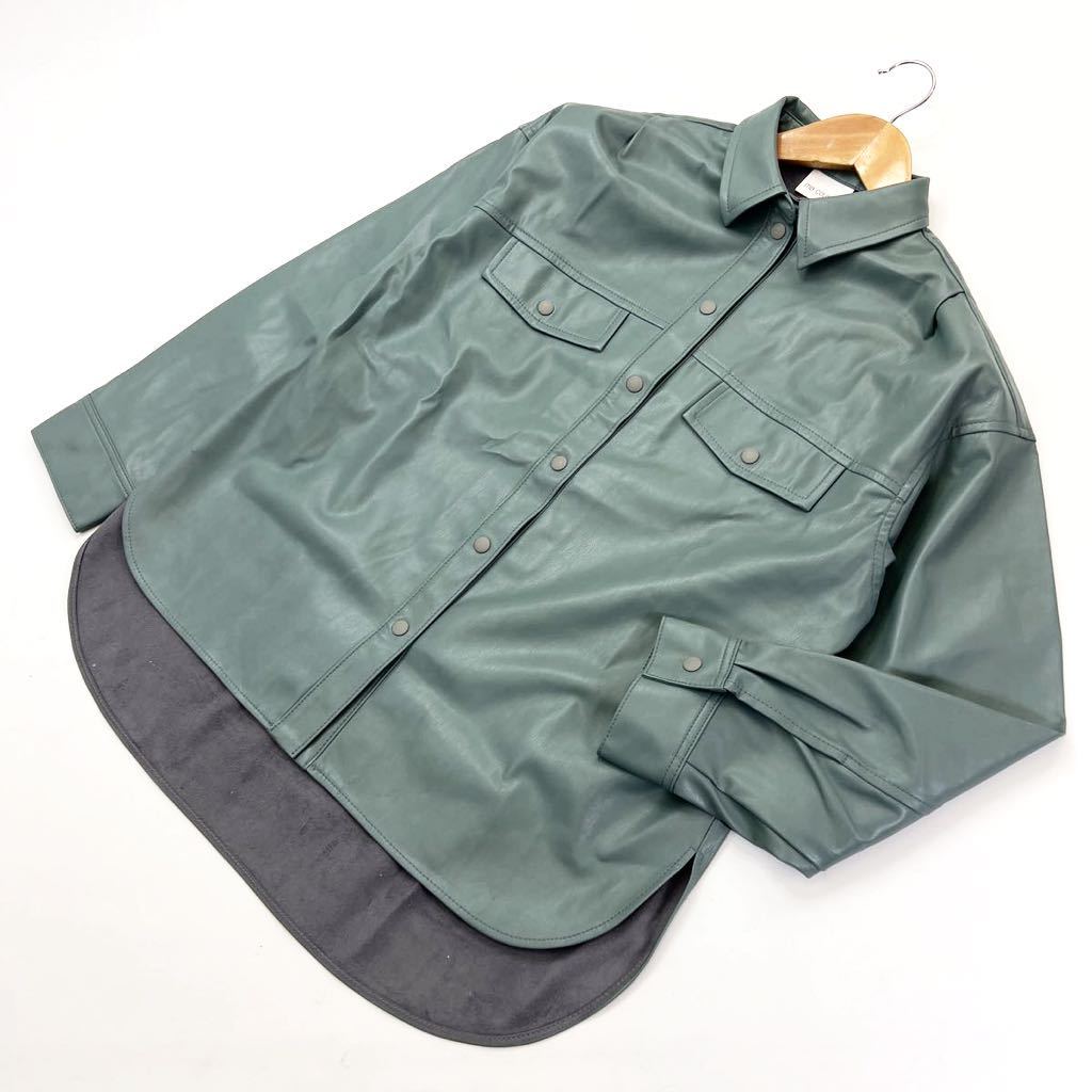タグ付 ☆ ma couleur ☆ 定価23100円 上品な雰囲気◎ フェイクレザー シャツ 38 ライトグリーン 大人カジュアル 日本 マ クルール■S1360拍卖