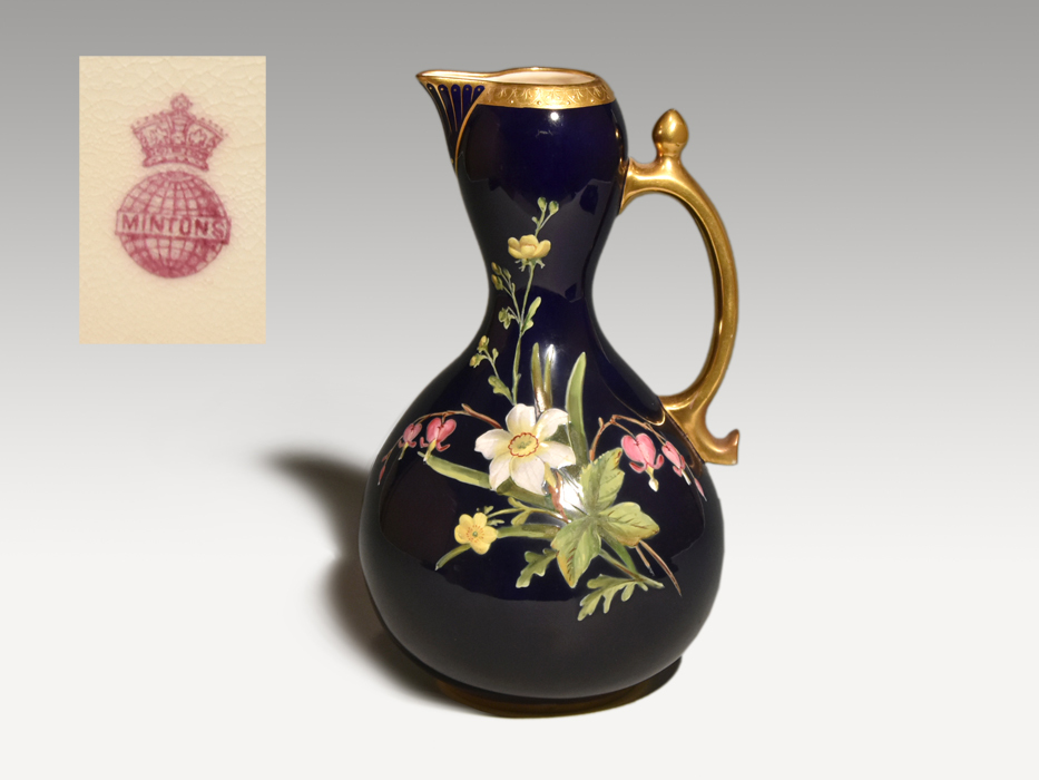 アンティーク MINTON ミントン 1880年頃 花文 金彩 ピッチャー フラワーベース 西洋美術 y1091拍卖