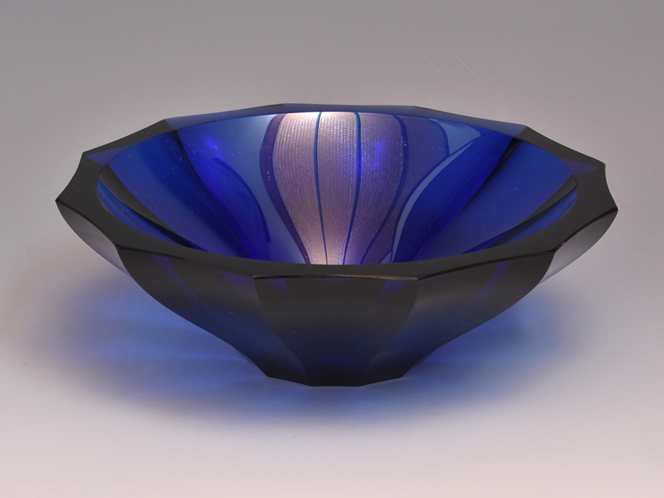 クリスタル硝子 ガラス工芸 瑠璃 12角 径28.5㎝ 面取加工 厚手 アールデコ 菓子器 中鉢 箱付 西洋美術 y1389拍卖