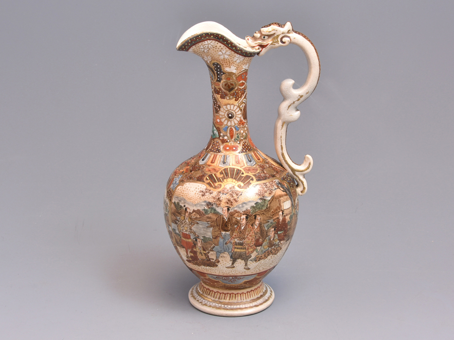 豪華絢爛 明治期 保土田銘 薩摩焼金彩色絵武者図水注 水次 古陶磁器 飾壺 里帰品 輸出手 美品 横浜薩摩 y1395拍卖