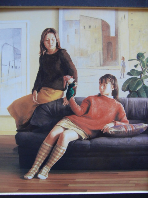 弥富節子、【ハンドパペット・マリオネット】、希少な画集画、新品高級額 額装付、状態良好、送料無料、絵画 人物画拍卖