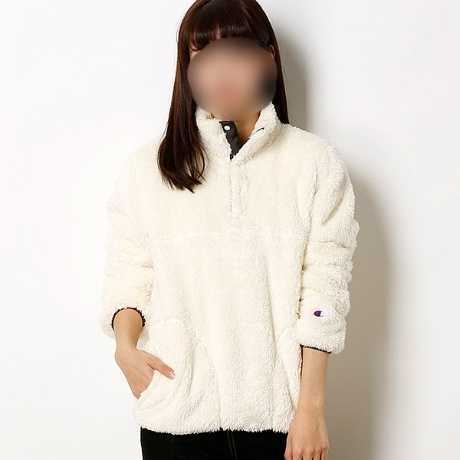 42◆ Champion チャンピオン ハーフスナップ プルオーバー フリースジャケット レディース オフホワイト 保温 アウトドア L 拍卖