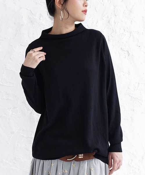 46◆ n'OrLABEL n'Or LABEL ノアール ノーブル オシャレウォーカー ボトルネック 綿 コットン ニット ブラック レイヤード 長袖 楽天 拍卖