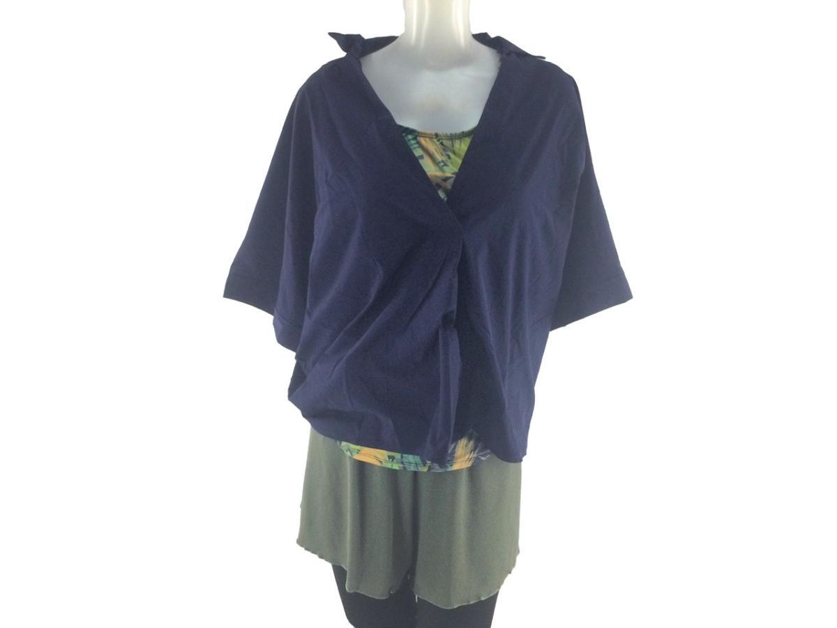 レディース水着 4点セット シャツ風トップス&レギンス付水着 体型カバー LL ネイビー拍卖