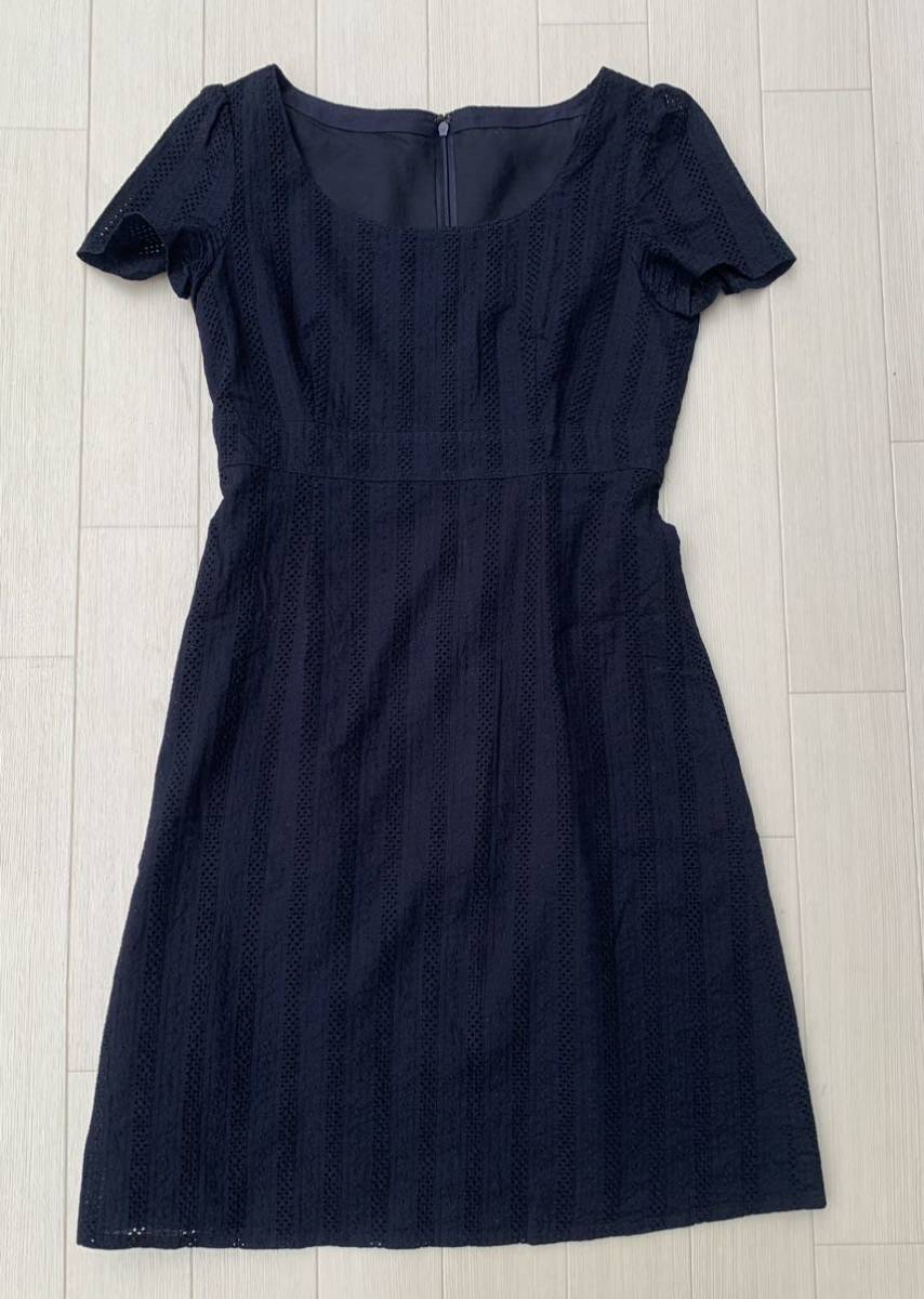 ANAYI コットンレースワンピース【38】ネイビー アナイ 半袖 ドレス拍卖