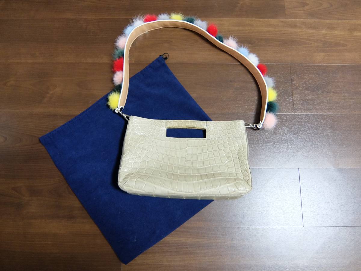本物クロコダイルベージュバッグミンクベルト中古拍卖