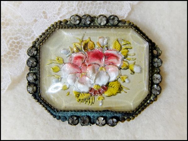 アンティーク リバースインタリオ パンジーのブローチ 大きめ拍卖