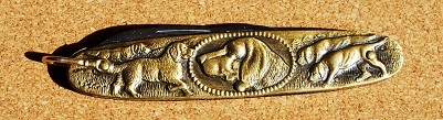 No.S-4 Vintage Pen Knives・ハンドル絵柄・犬・ゴールド・Stainless stade:60mm & 30mm・重さ:32gr拍卖