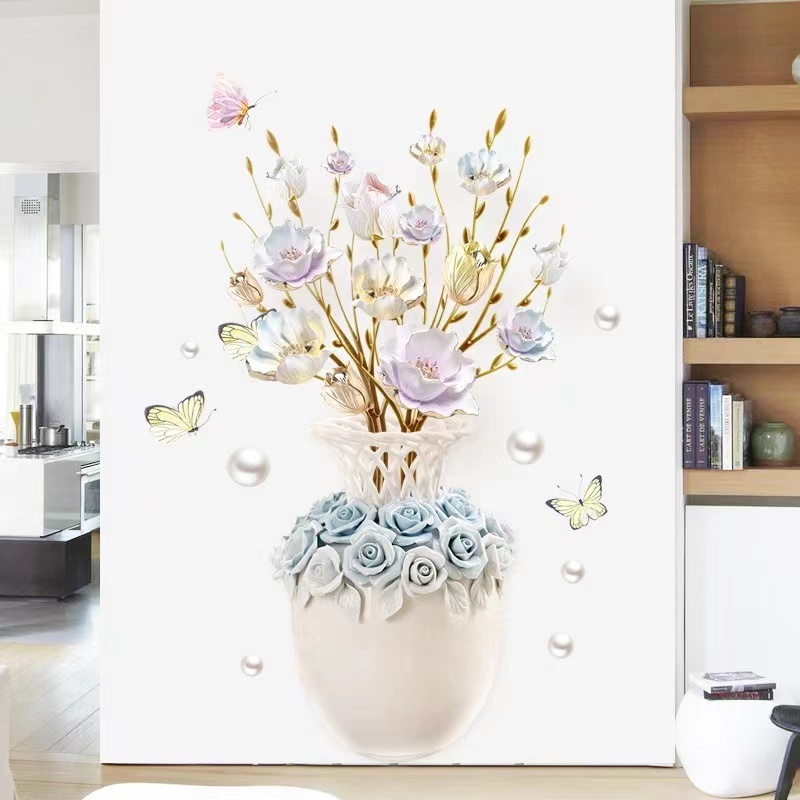 ウォールステッカー YB184 夢幻 花 蝶 花瓶 癒す DIY 壁紙 インテリアシート 剥がせるシール 送料無料拍卖