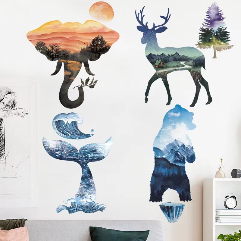 ウォールステッカー YAD142 自然を抱く動物 インパクト 癒す DIY 壁紙 インテリアシート 剥がせるシール 送料無料拍卖