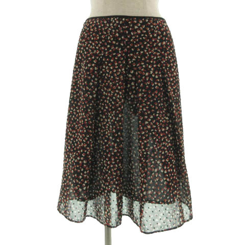 アナイ ANAYI スカート フレア タック ミディ丈 日本製 総柄 ブラック 黒 レッド系 赤系 ベージュ パープル系 紫系 38 レディース拍卖