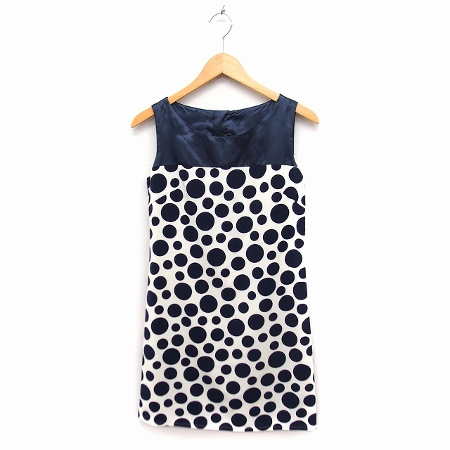 エフデ ef-de ドット柄 切替 ワンピース ノースリーブ ひざ丈 丸首 9 ネイビー 紺 /FT16 レディース拍卖
