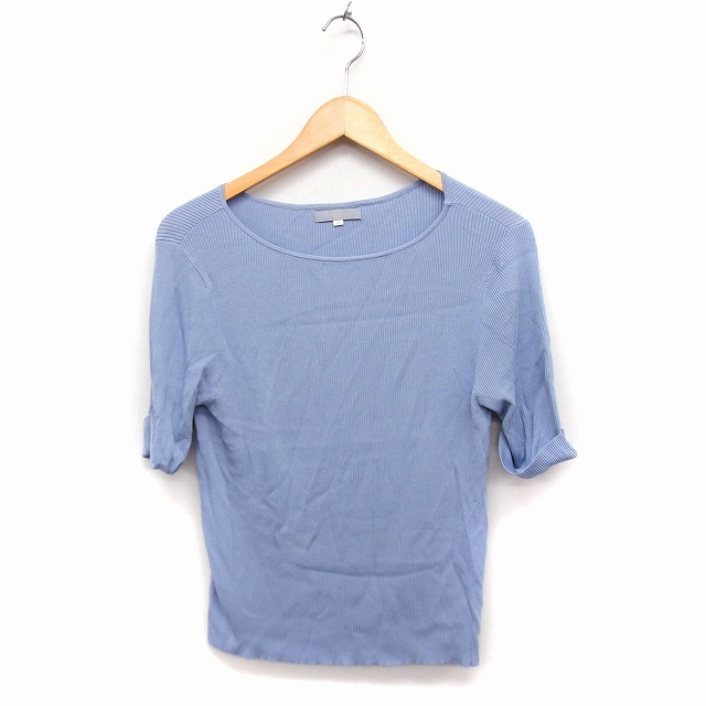 ナチュラルビューティー NATURAL BEAUTY リブ ニット カットソー ラウンドネック 五分袖 無地 36 ライトブルー /FT17 レディース拍卖