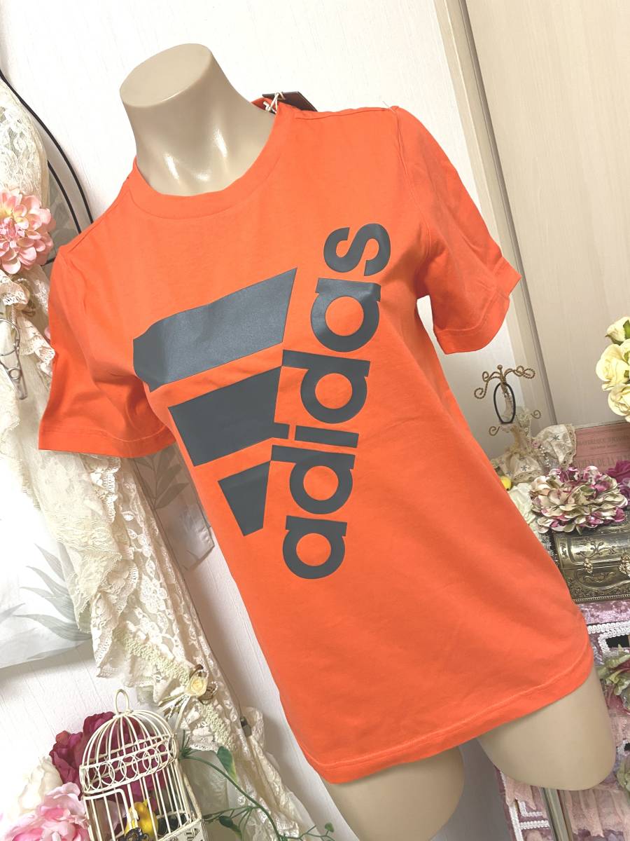 160サイズ:アディダス【adidas】半袖プリントTシャツ:オレンジ 定価:1,990税拍卖