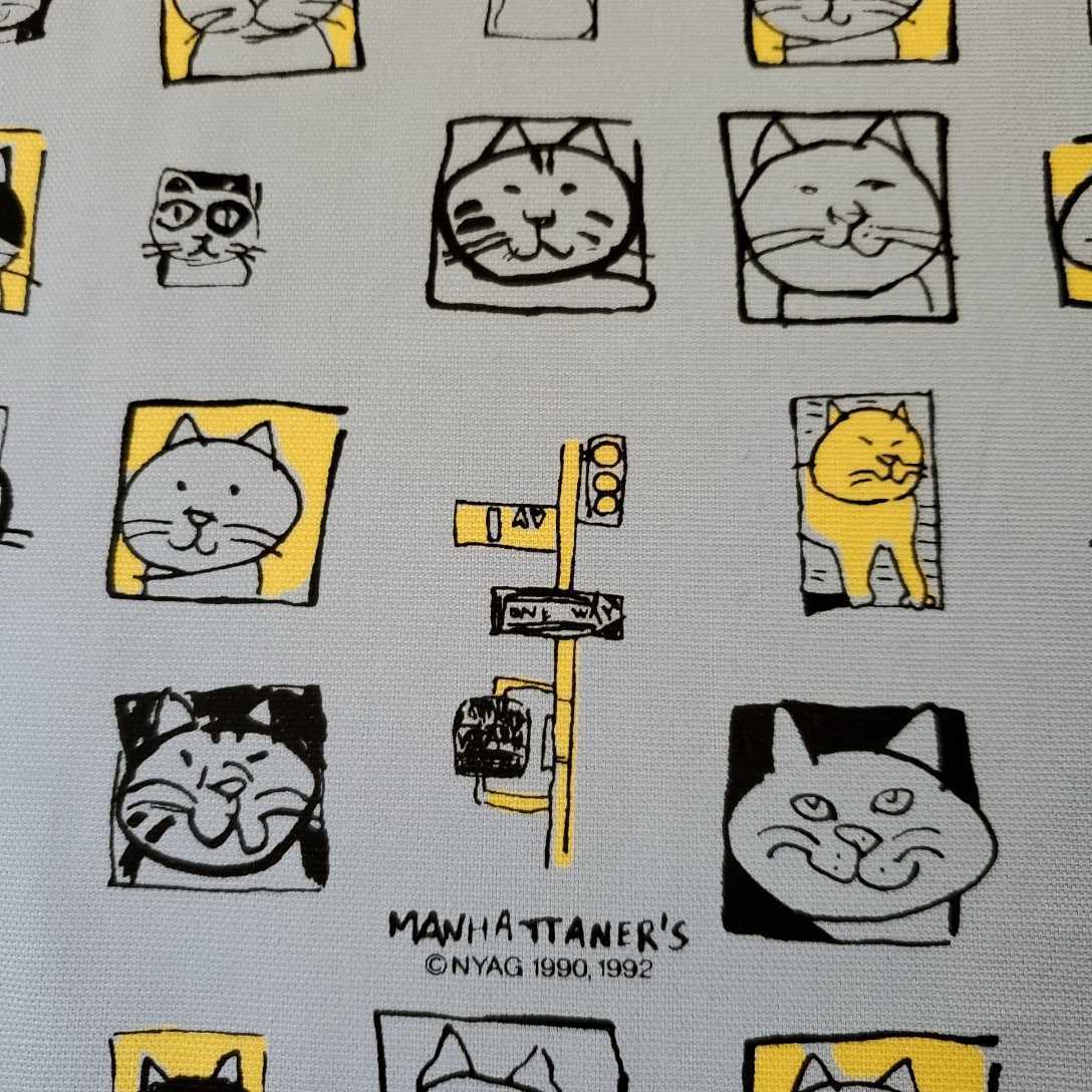 カットクロス1m■ Manhattaner's マンハッタナーズ 【キャットフェイス】水色×レモンイエロー 猫 ネコ CAT オックス オックスフォード 拍卖