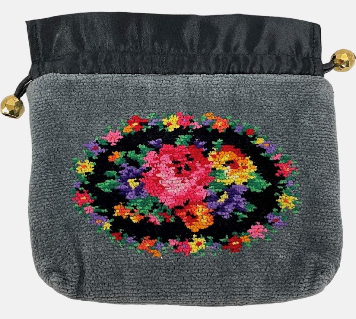 未使用 フェイラー ポーチ 巾着 グレー 花柄 フラワー FEILER レディース シュニール織 パイル地 タオル地 【中古】拍卖