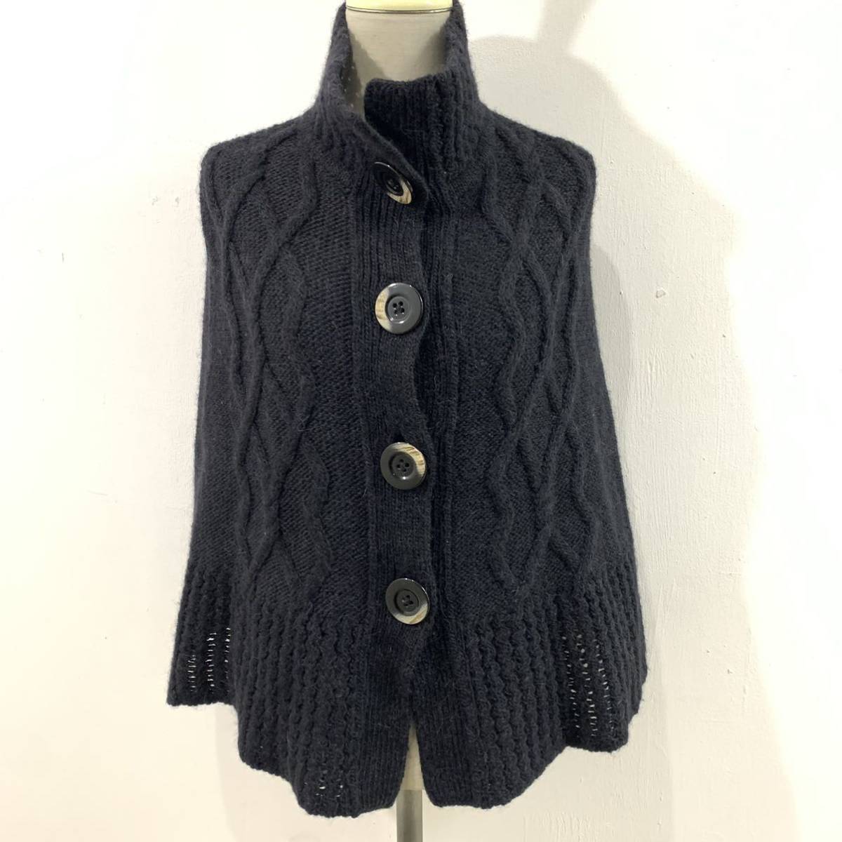 OLD ENGLAND PARIS イタリア製 ニットポンチョ 極上ニット アルパカ モヘヤ ケーブル編み 黒 オールドイングランド【送料一律/同梱可能】D拍卖