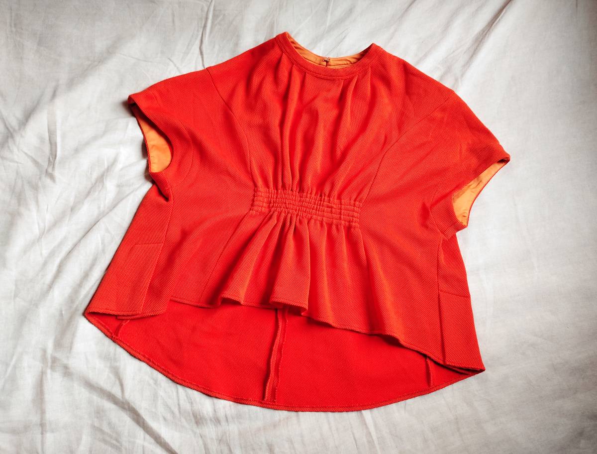 20SS TARO HORIUCHI タロウ ホリウチ ブラウス ギャザー スリット オーバーサイズ ポリ コットン オレンジ F レディース ★3拍卖
