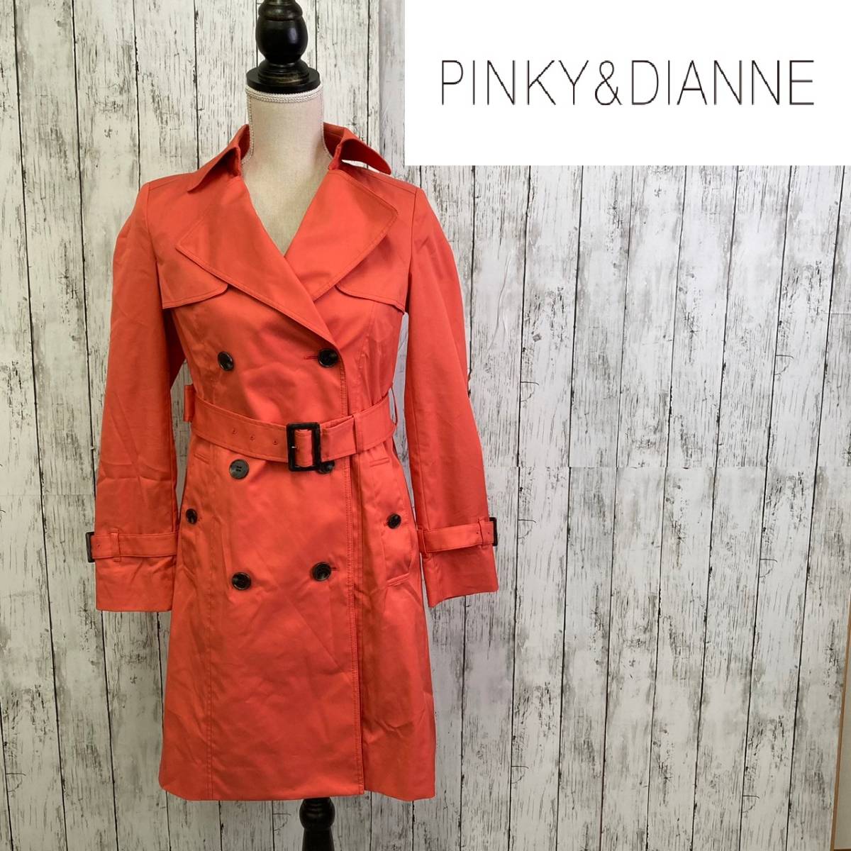 PINKY&DIANNE★ピンキー アンド ダイアン★T/Cギャバトレンチコート オレンジ★サイズ36 10-443拍卖