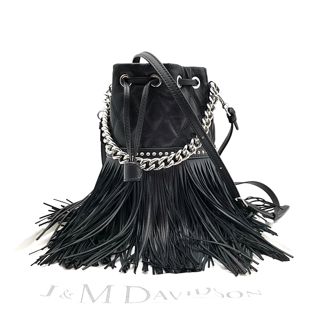 送料無料 超美品 ジェイ&エムデヴィッドソン ショルダーバッグ 鞄 カーニバル フリンジ キルティングレザー 黒系 レディース拍卖