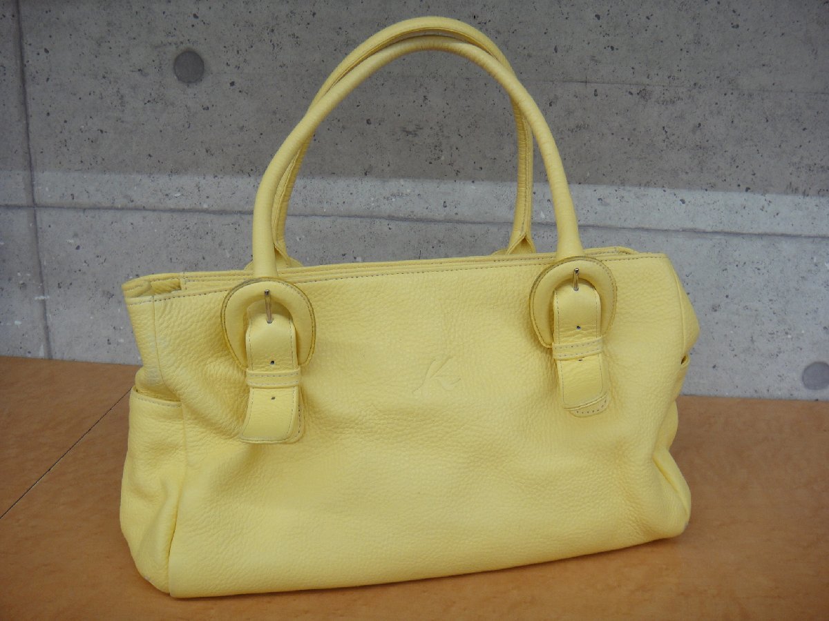 3113T【本物保証】 Kitamura キタムラ レザー ハンドバッグ ショルダーバッグ イエロー拍卖