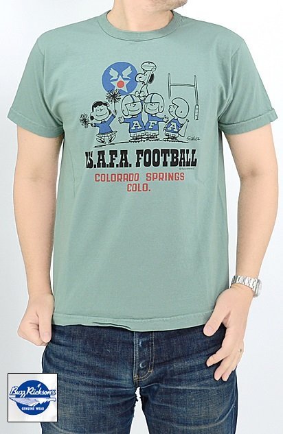 BUZZ×PEANUTS半袖Tシャツ「USAFA FOOTBALL」◆BUZZ RICKSON'S グリーンXXLサイズ BR79136 バズリクソンズ スヌーピー拍卖