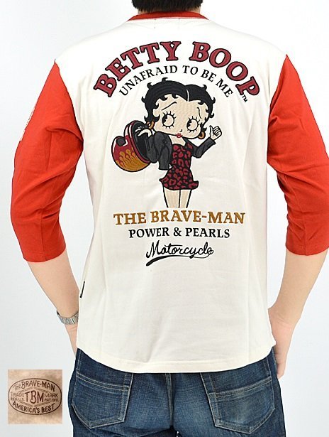 BR×BETTYコラボ 天竺六分袖Tシャツ◆The BRAVE-MAN ナチュラルXLサイズ BBB-2311 ブレイブマン ベティーちゃん 6分 半端袖拍卖
