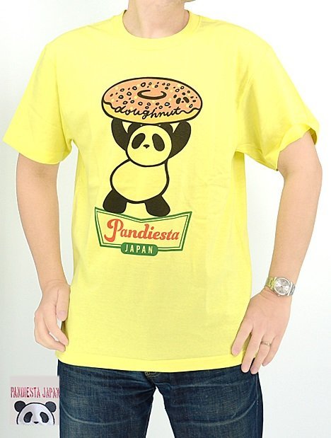 PDJ Doughnut半袖Tシャツ◆PANDIESTA JAPAN イエローLサイズ 523851 パンディエスタジャパン パンダ ドーナツ パロディ拍卖