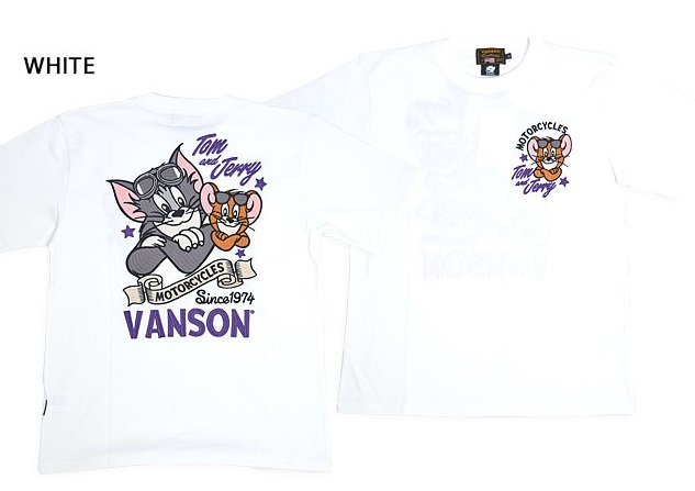 vanson×TOM&JERRYコラボ 天竺半袖Tシャツ◆vanson ホワイトXLサイズ TJV-2310 バンソン ヴァンソン 刺繍 トムとジェリー拍卖