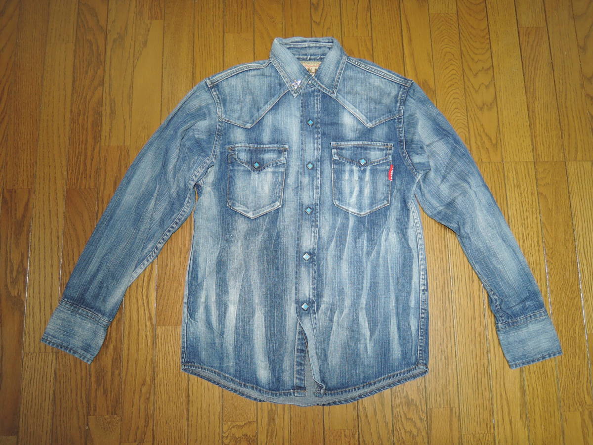 MARBLES マーブルズ ウエスタン デニムシャツ S インディゴ ウオッシュ加工 タンガリー系 スター☆バッチ /拍卖