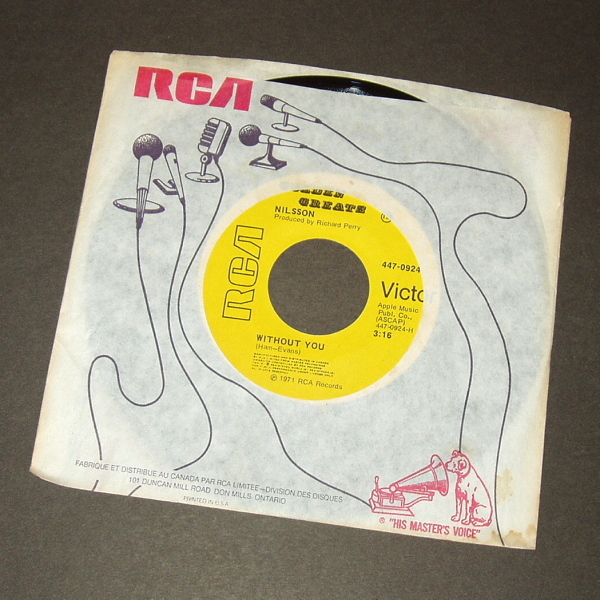 NILSSON Without You カナダ盤シングル再発 黄レーベル Badfinger拍卖
