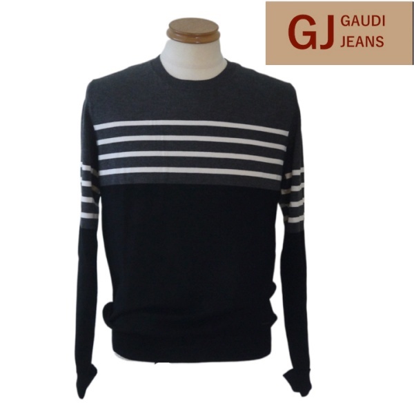 【SALE】ガウディ/GAUDI ボーダーニット 50/LLサイズ 078-黒×グレー拍卖