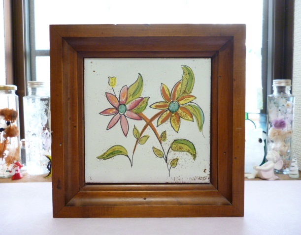 Й イタリア製 壁掛け 壁飾り タイル Й ITARY 植物 絵 画 額 フレーム 飾り 絵タイル 花拍卖