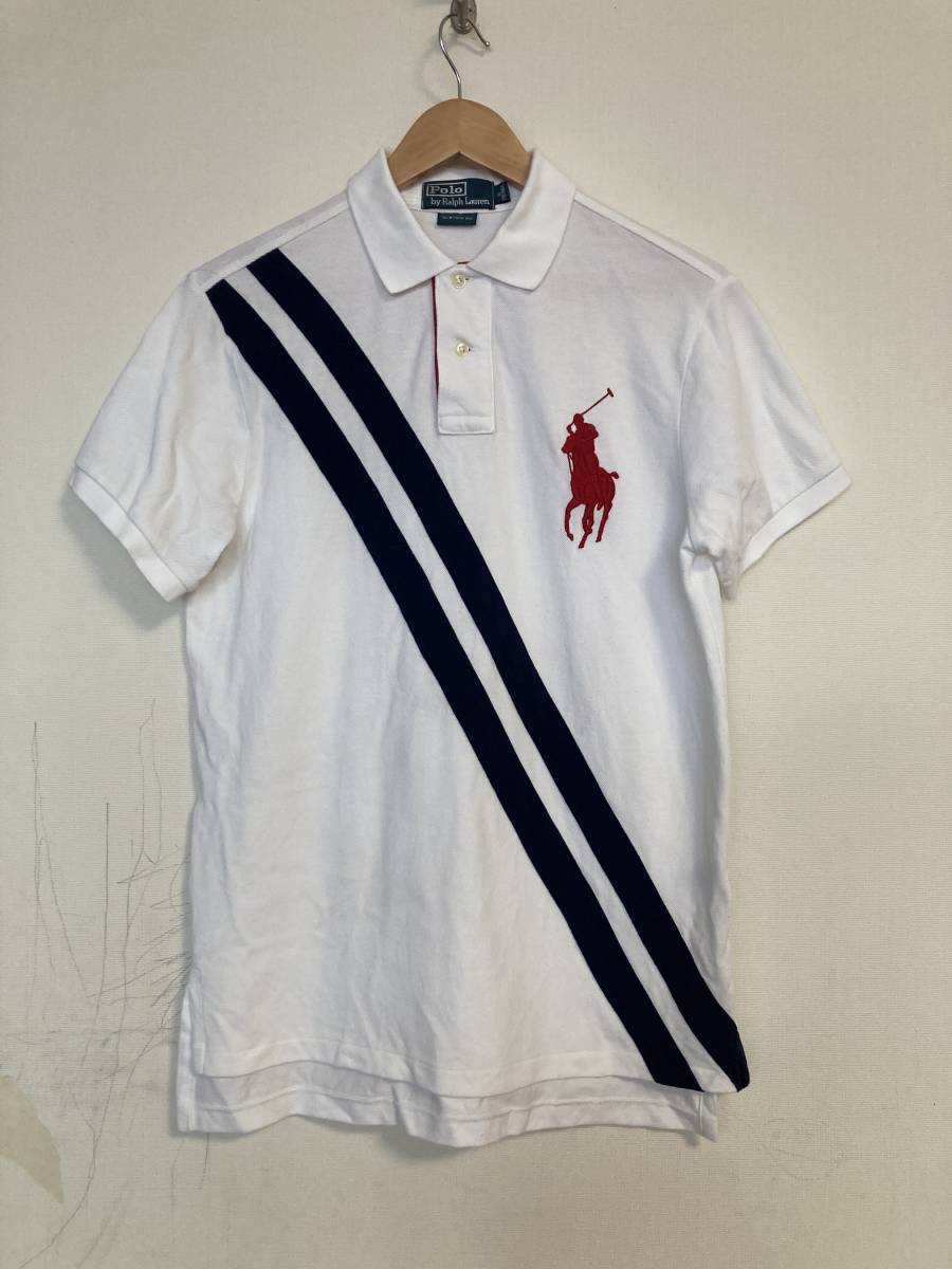 ★POLO ポロ RALPH LAUREN ラルフローレン 半袖ポロシャツ M ホワイト ビッグポニー 刺繍ポニー 鹿の子 半袖シャツ拍卖