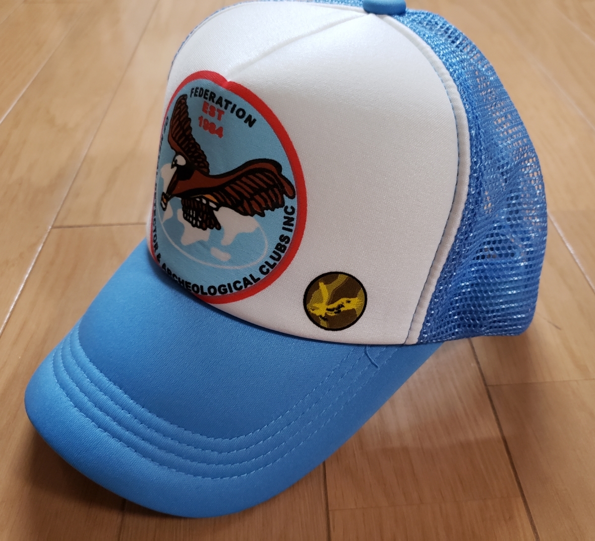 未使用 サックスカラー メッシュ キャップ 水色 白 野球帽 帽子拍卖